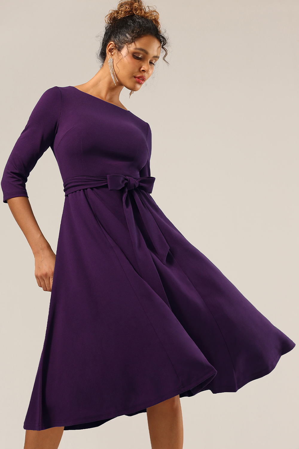 Elegant 3/4 Sleeve A-Line Grape Vintage Cocktail Dress