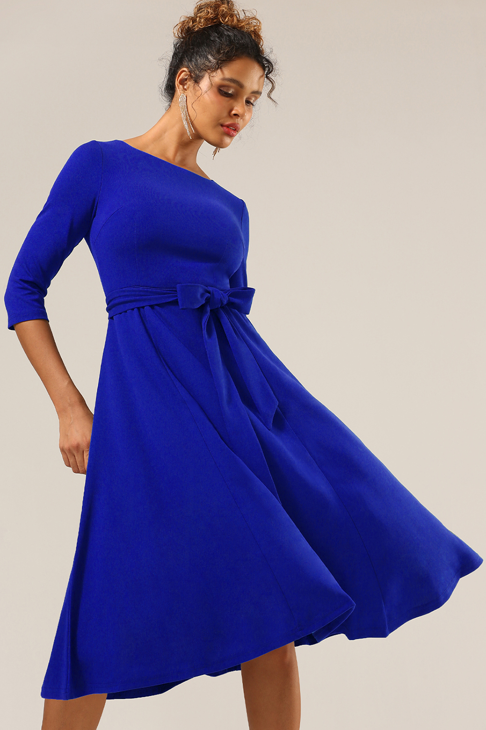 Elegant 3/4 Sleeve A-Line Royal Blue Vintage Cocktail Dress