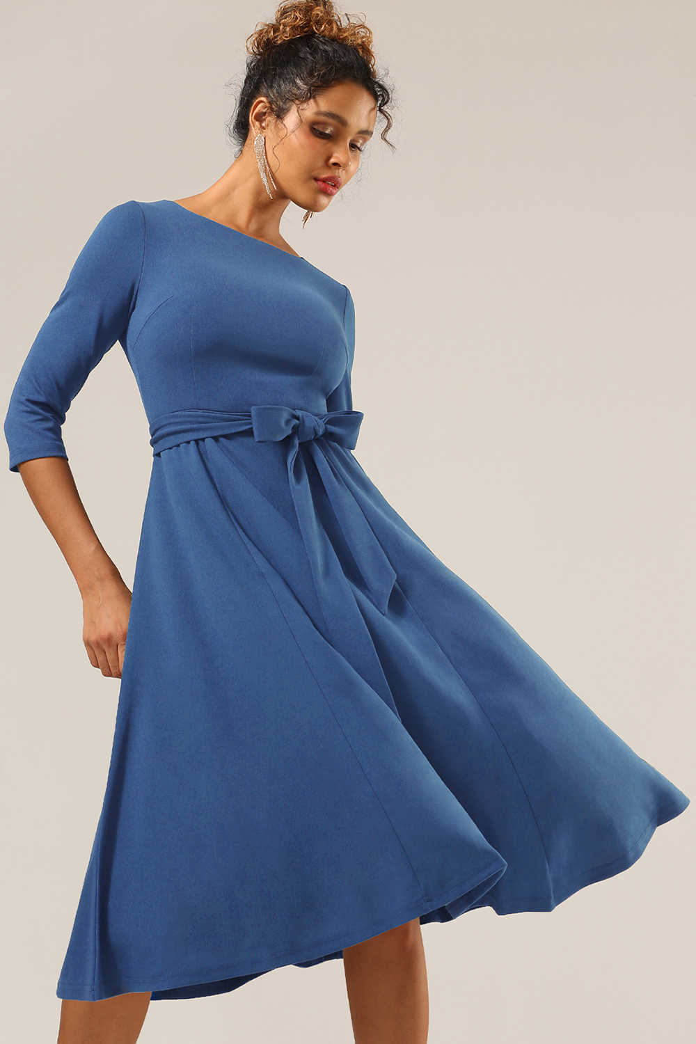 Dresstells Women Elegant 3 4 Sleeve A Line Grey Blue Vintage Cocktail Dress