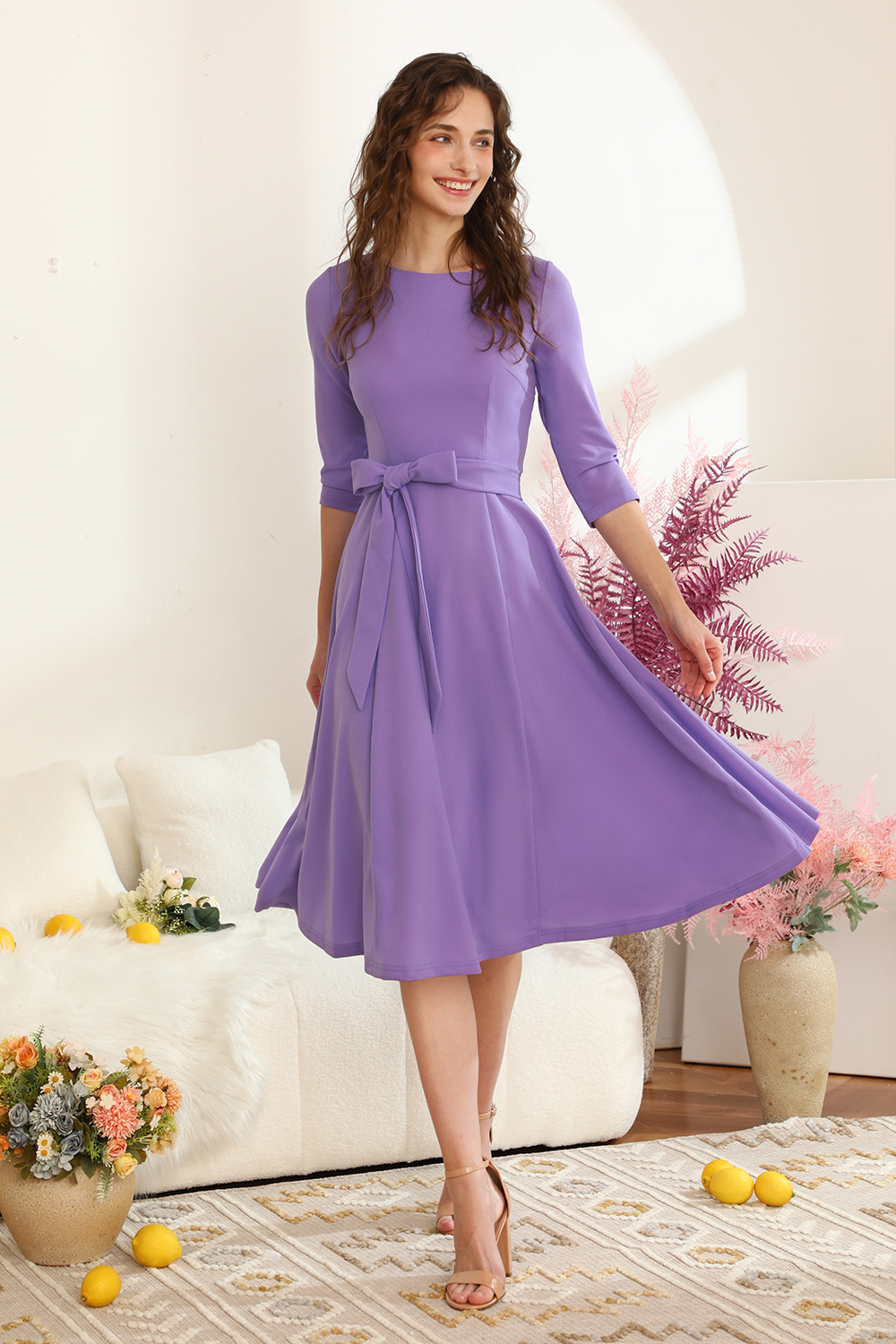 Dresstells Women Elegant 3/4 Sleeve A-Line Lavender Vintage Cocktail Dress