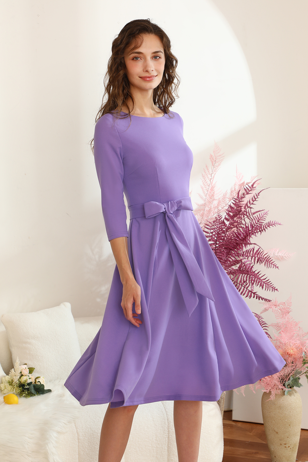 Elegant 3/4 Sleeve A-Line Lavender Vintage Cocktail Dress