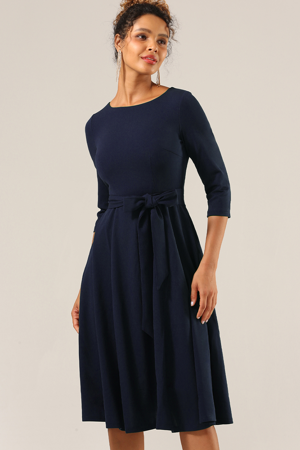 Elegant 3/4 Sleeve A-Line Grey Navy Vintage Cocktail Dress