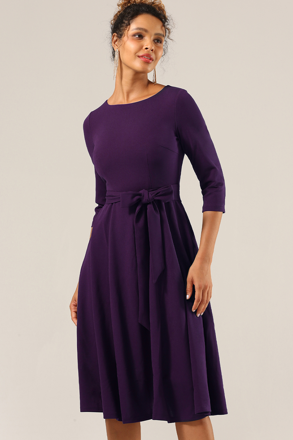 Elegant 3/4 Sleeve A-Line Grape Vintage Cocktail Dress