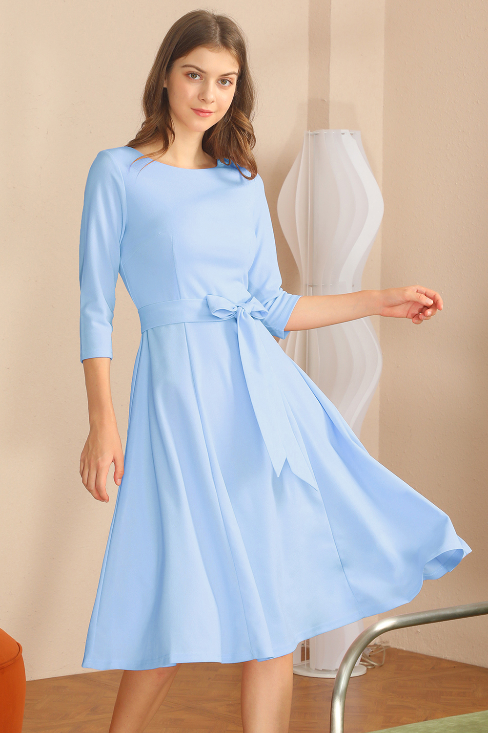 Elegant 3/4 Sleeve A-Line Sky Blue Vintage Cocktail Dress