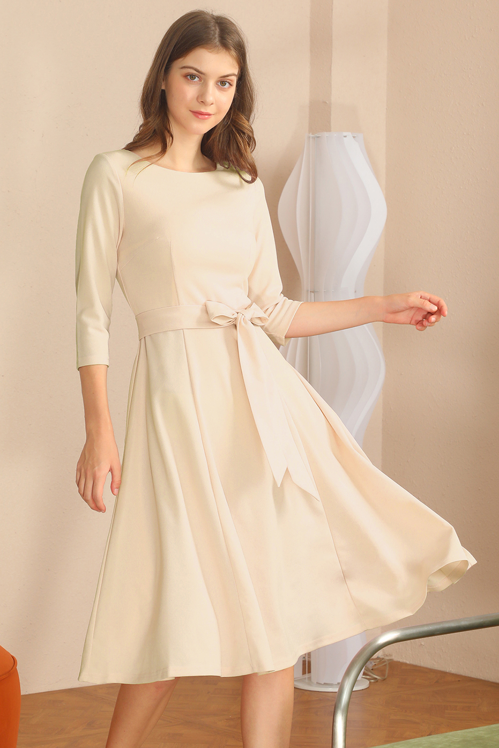 Elegant 3/4 Sleeve A-Line Champagne Vintage Cocktail Dress