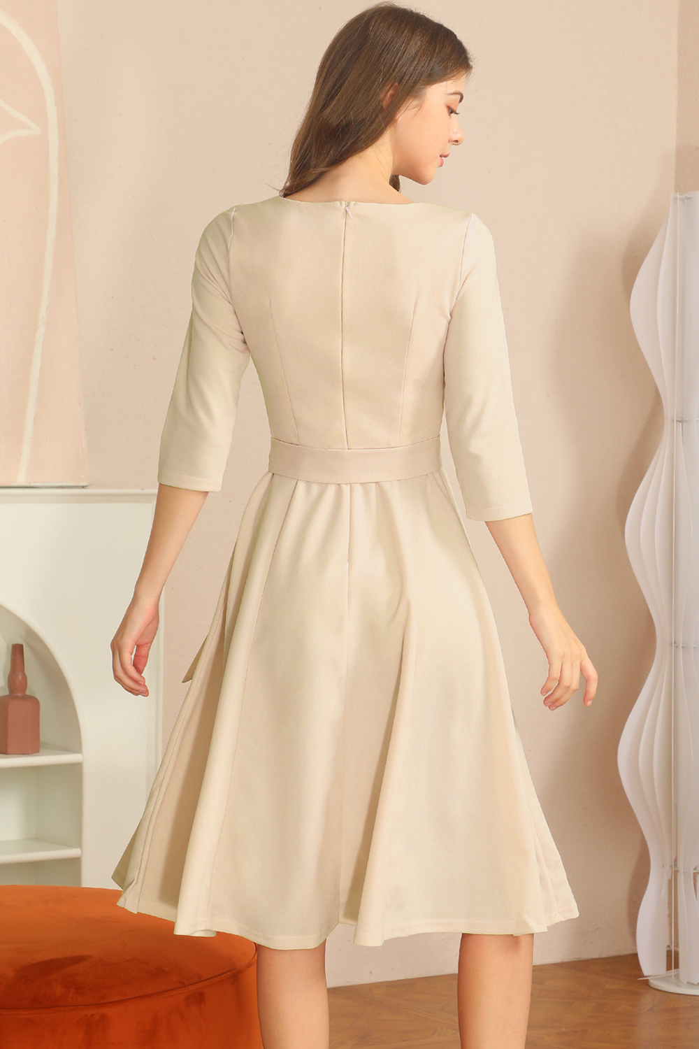 Elegant 3/4 Sleeve A-Line Champagne Vintage Cocktail Dress