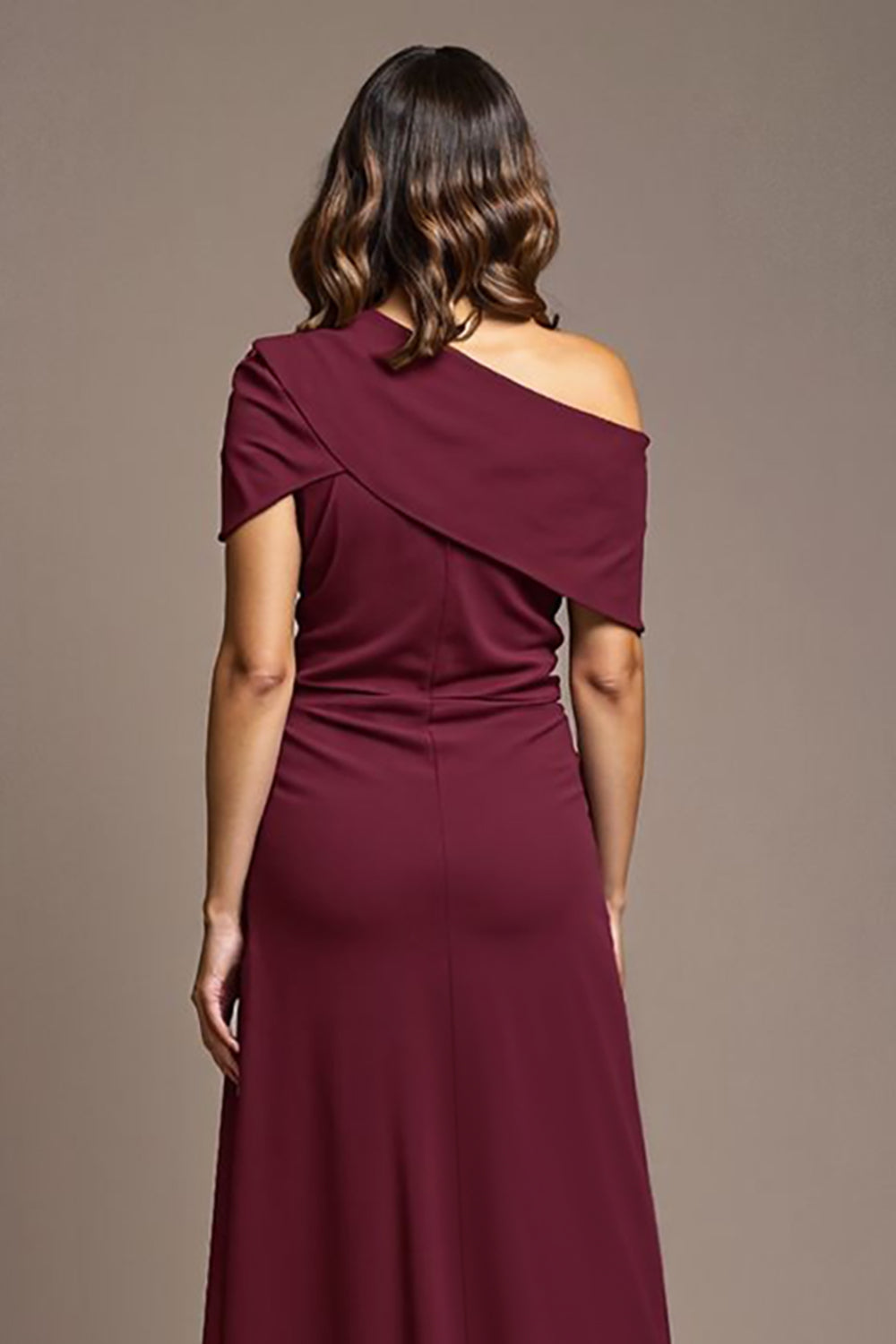 Burgundy Satin Sheath Long Wedding Guest Dress with Slit