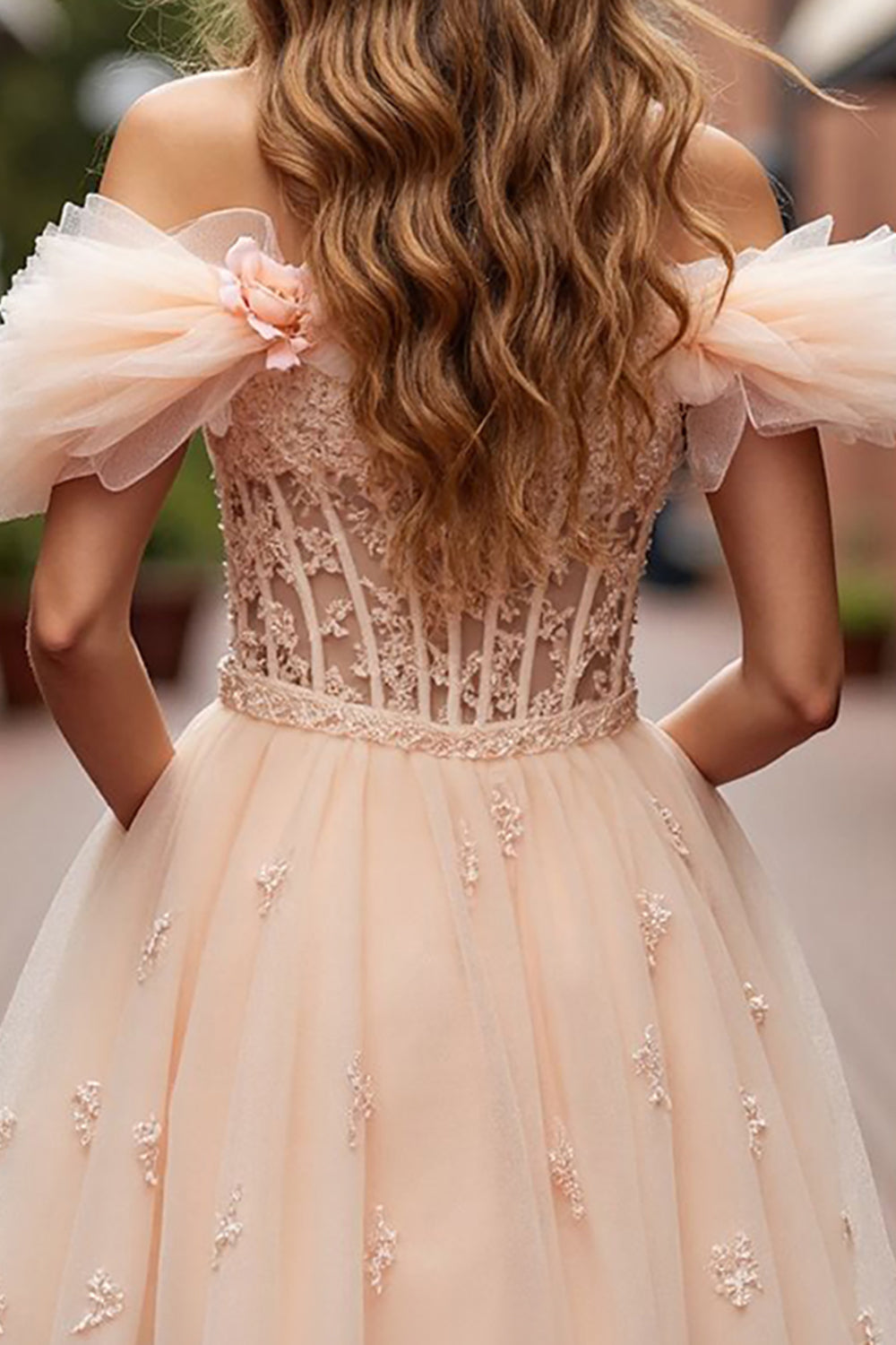 Champagne Corset Floral Ruffled Short Homecoming Dress with Lace