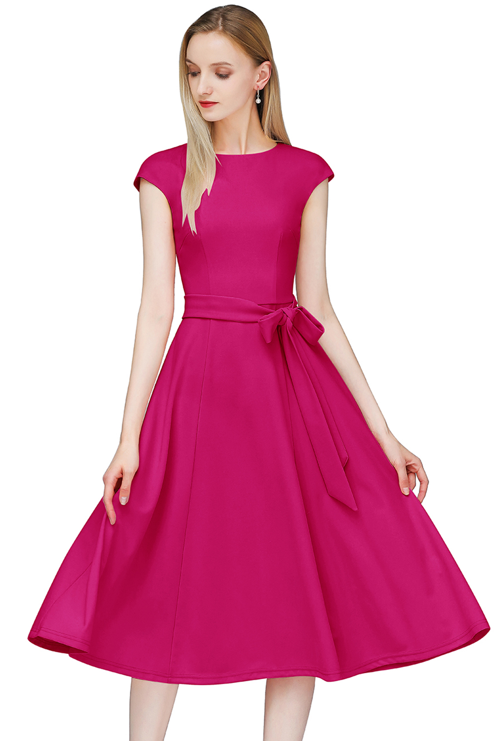 A-Line Knee-Length Rose Cocktail Dress with Cap Sleeves, Vintage Style, Unique and Elegant