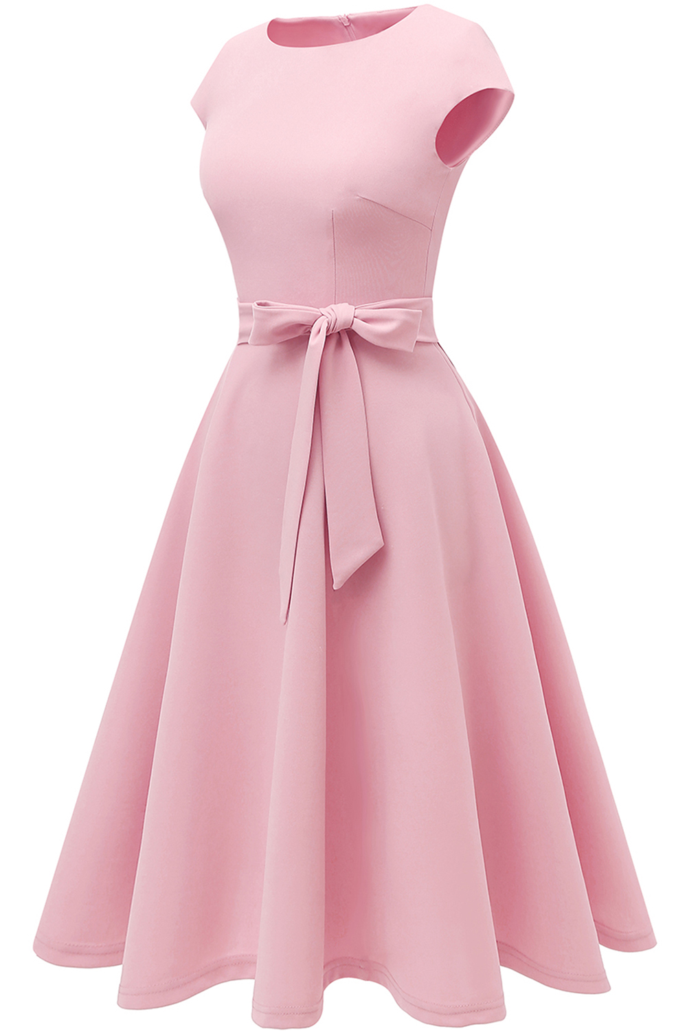 A-Line Knee-Length Pink Cocktail Dress with Cap Sleeves, Vintage Style, Unique and Elegant