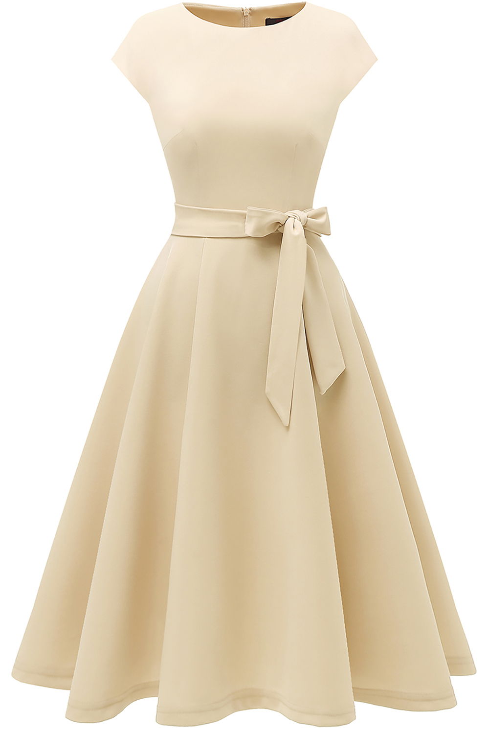 A-Line Knee-Length Champagne Cocktail Dress with Cap Sleeves, Vintage Style, Unique and Elegant