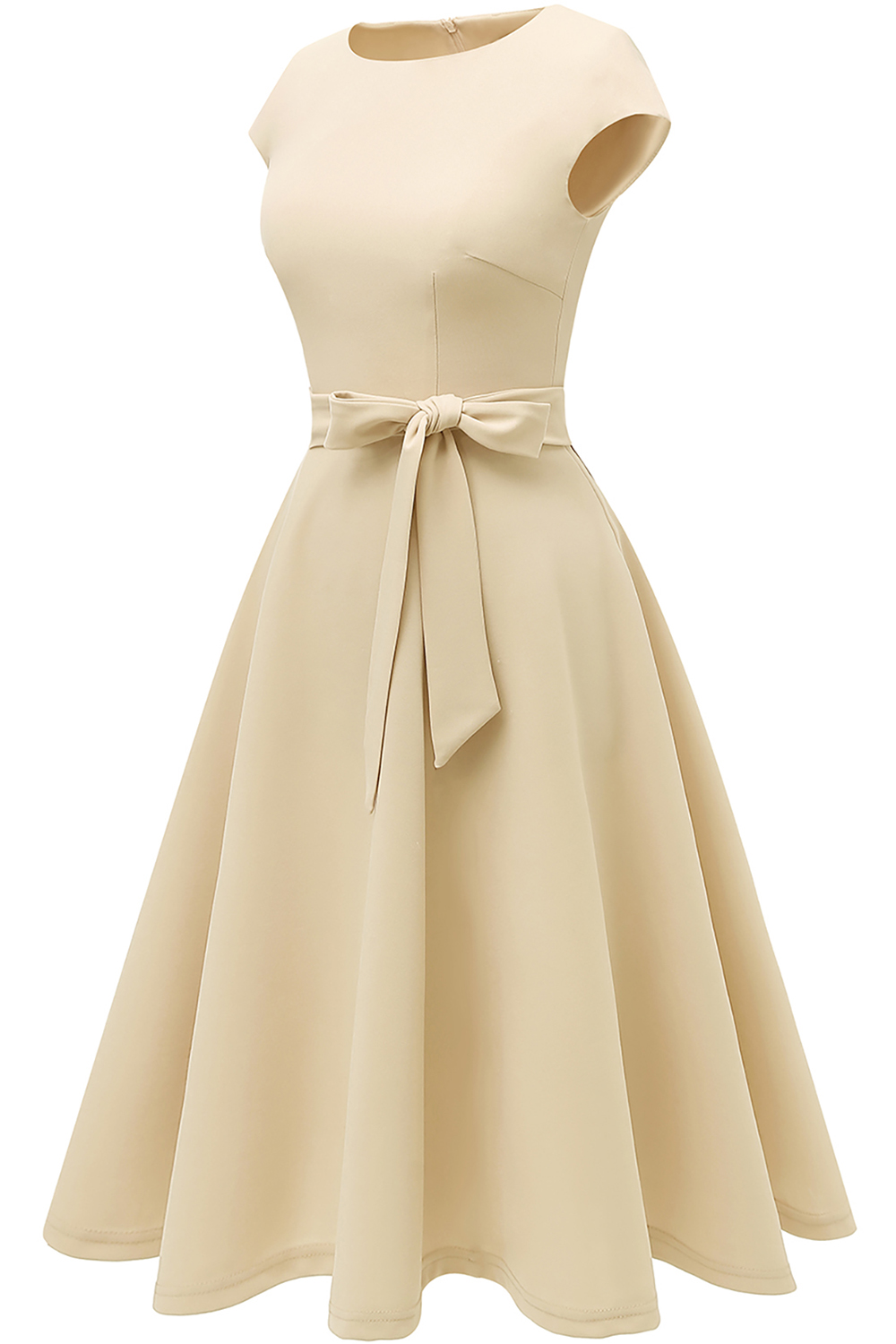 A-Line Knee-Length Champagne Cocktail Dress with Cap Sleeves, Vintage Style, Unique and Elegant