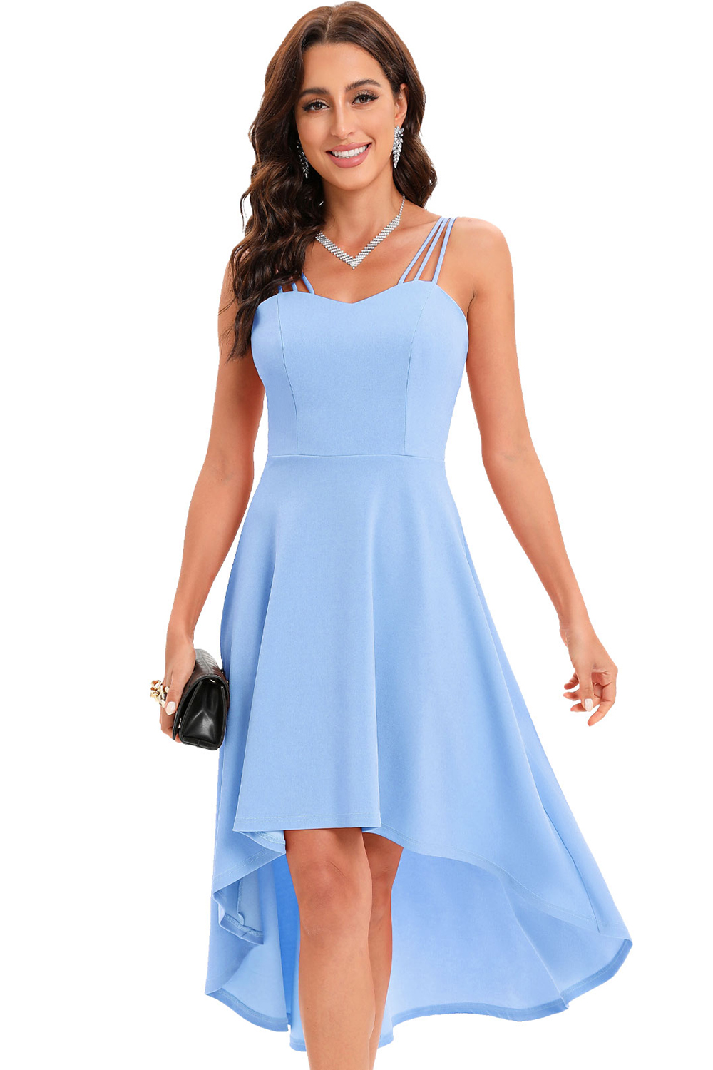 Elegant Hi-Low Spaghetti Strap Bridesmaid Dress: Comfortable Stretch Fabric for Weddings, Proms, and Parties