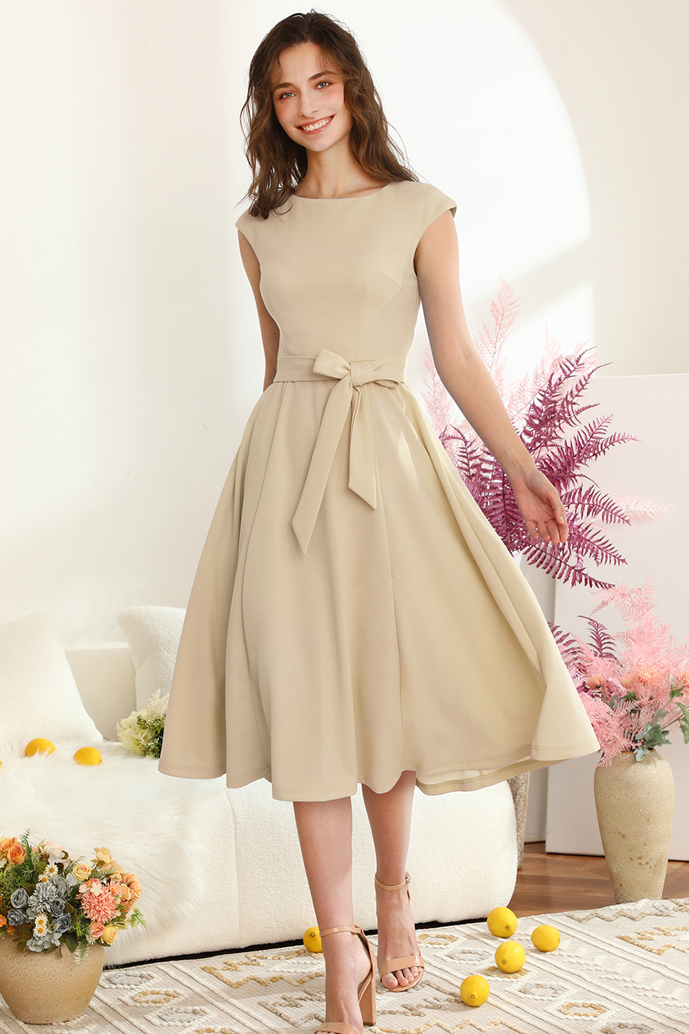 Champagne knee length dress hotsell