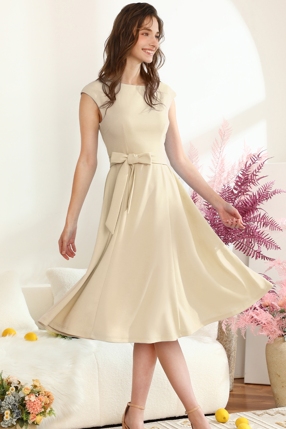 Cream cocktail dress with sleeves best sale