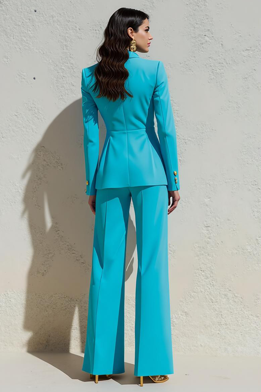 2 Piece Blue Peak Lapel Satin Business Suits with Pockets