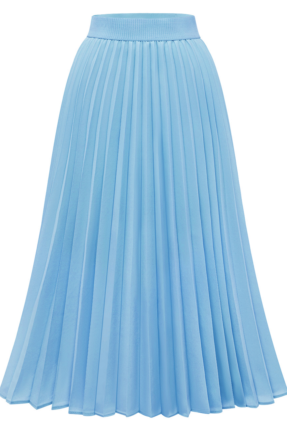Blue Pleated Midi Skirts for Women, Long High Waisted Chiffon Flare Casual Skirt 2024