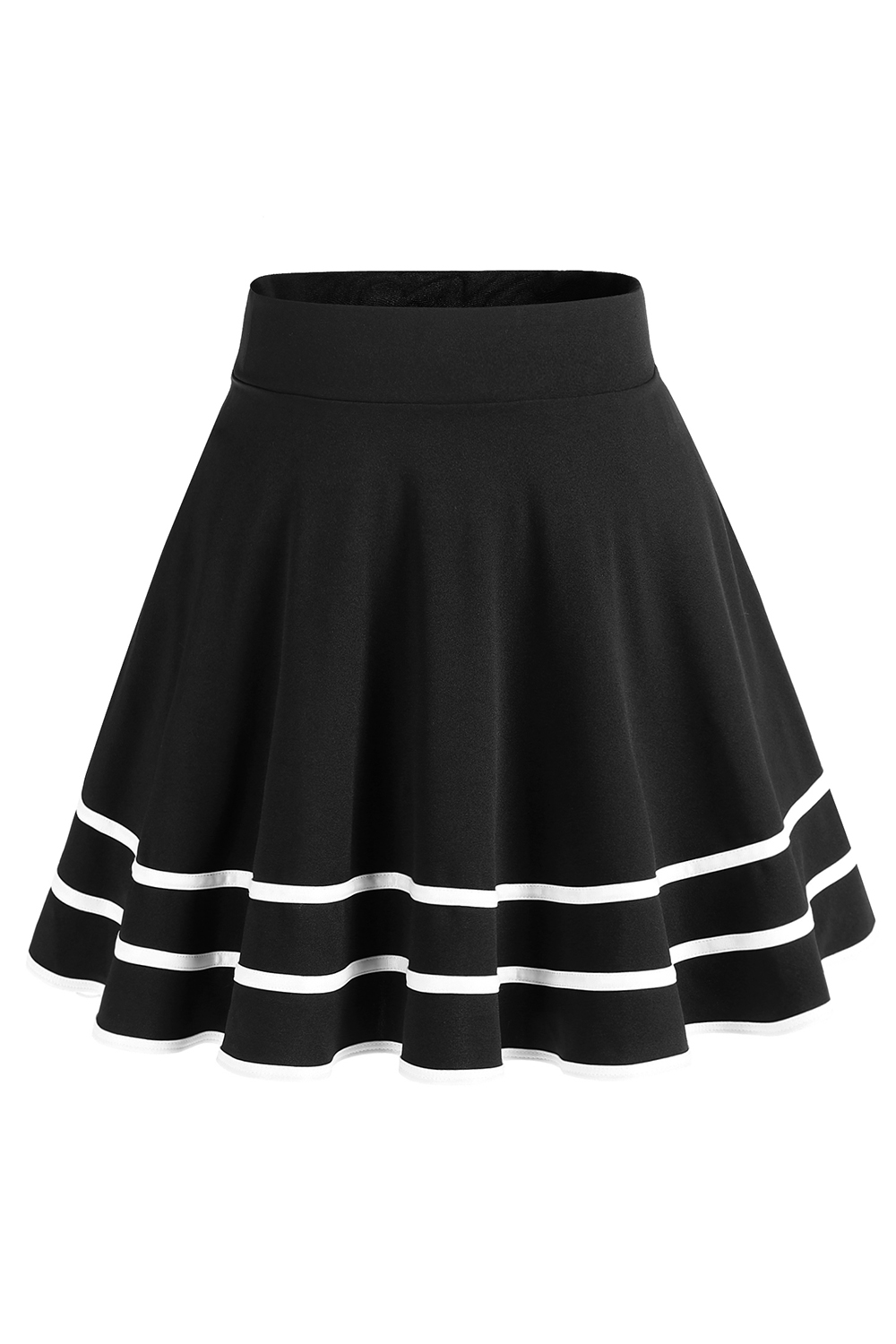 Versatile Black White A-line Stretchy Flared Casual Pleated Mini Skater Skirt