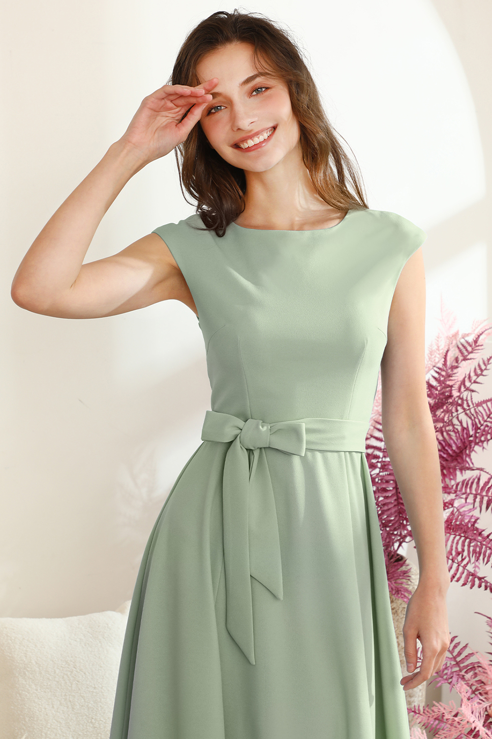A-Line Knee-Length Lightgreen Cocktail Dress with Cap Sleeves, Vintage Style, Unique and Elegant
