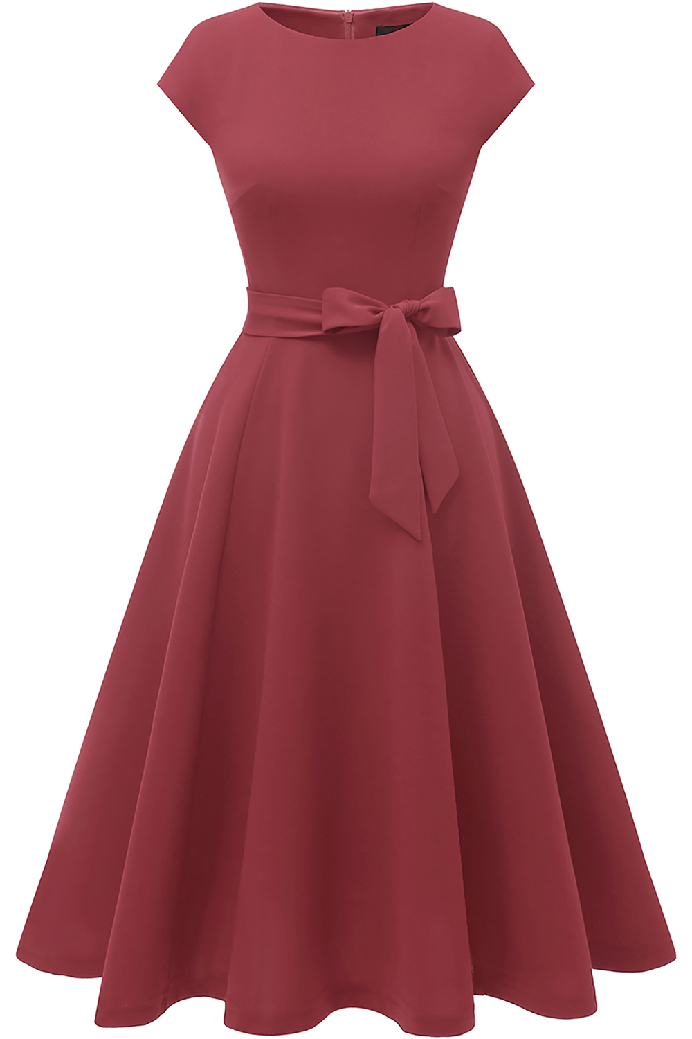 A-Line Knee-Length Raspberry Cocktail Dress with Cap Sleeves, Vintage Style, Unique and Elegant