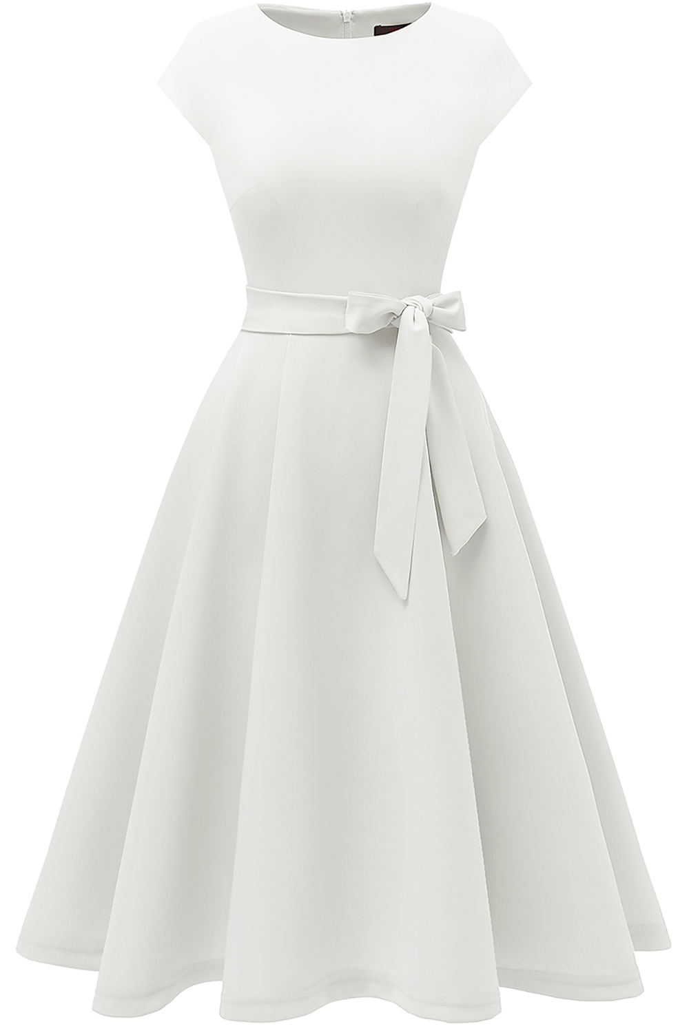 A-Line Knee-Length White Cocktail Dress with Cap Sleeves, Vintage Style, Unique and Elegant