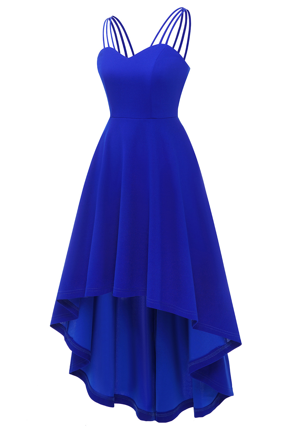 Elegant Asymmetrical Royal Blue Spaghetti Strap Wedding guest & Cocktail Dress