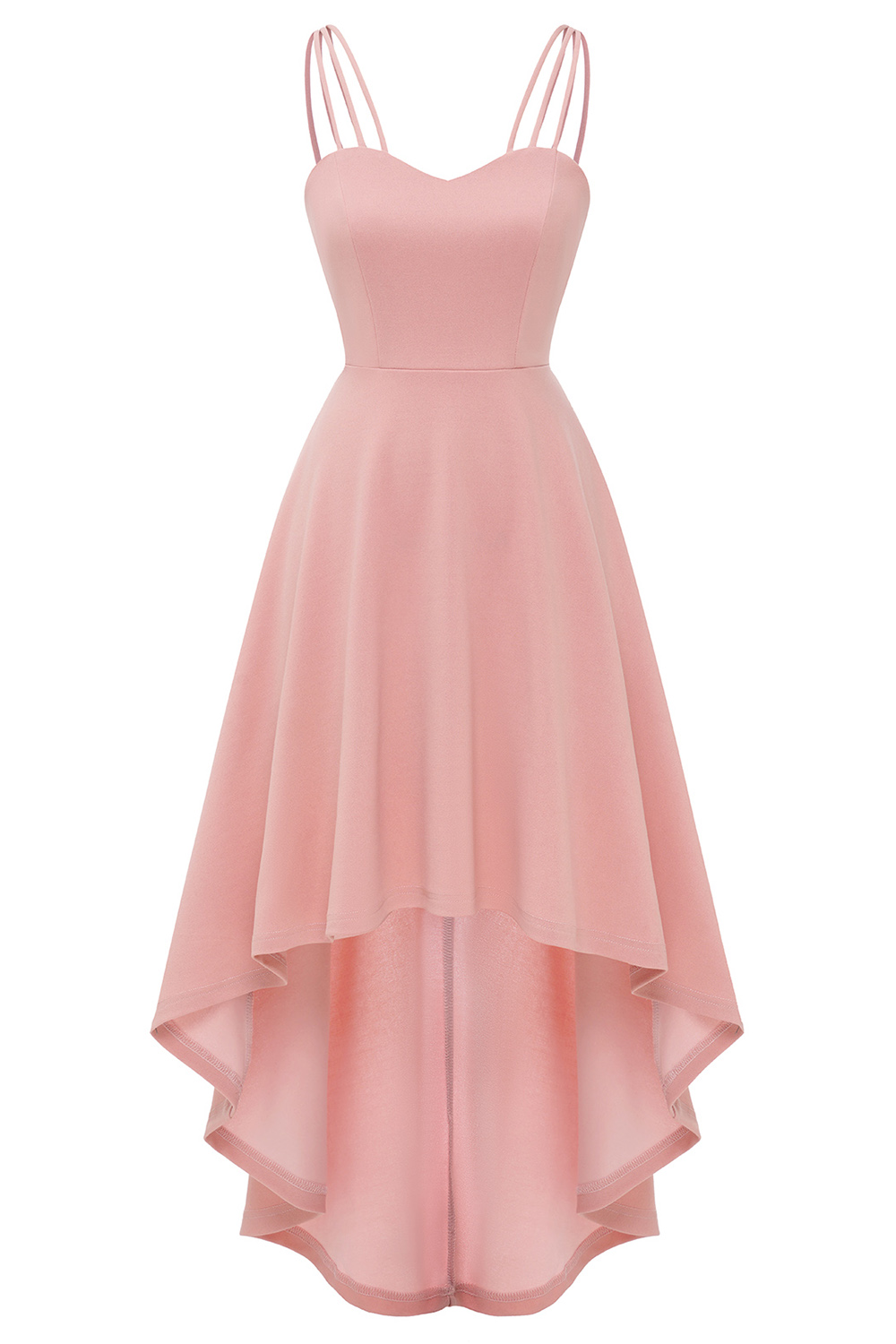 Elegant Asymmetrical Blush Spaghetti Strap Wedding guest & Cocktail Dress