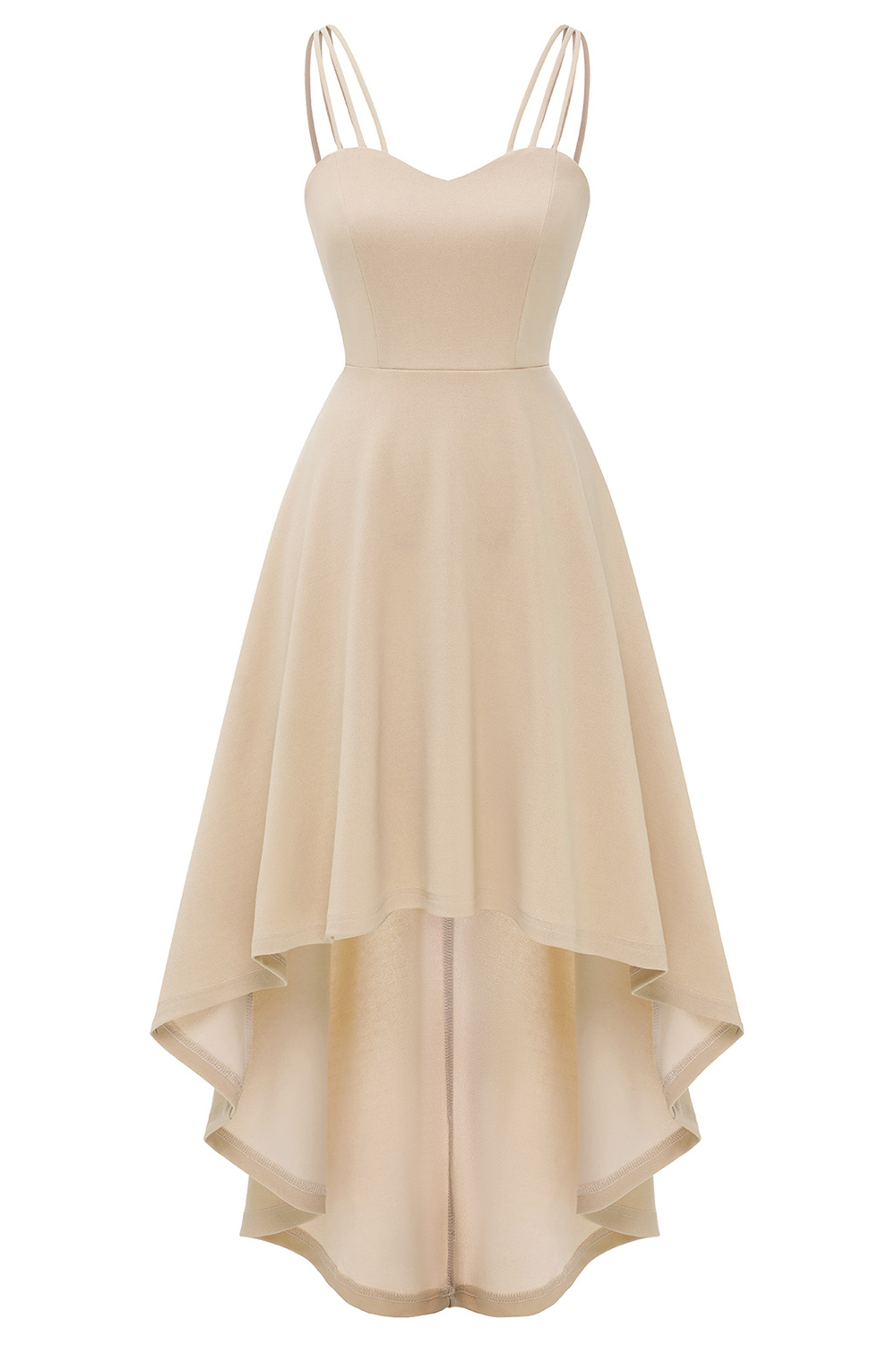 Elegant Asymmetrical Champagne Spaghetti Strap Wedding guest & Cocktail Dress