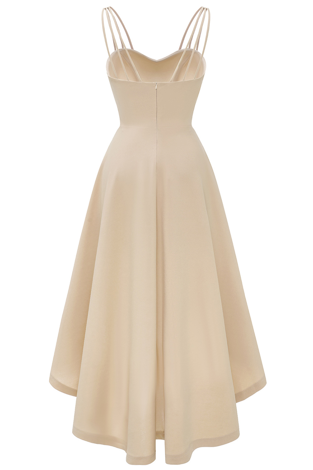 Elegant Asymmetrical Champagne Spaghetti Strap Wedding guest & Cocktail Dress