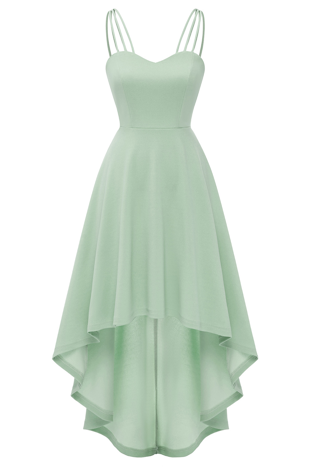 Elegant Asymmetrical Light Green Spaghetti Strap Wedding guest & Cocktail Dress