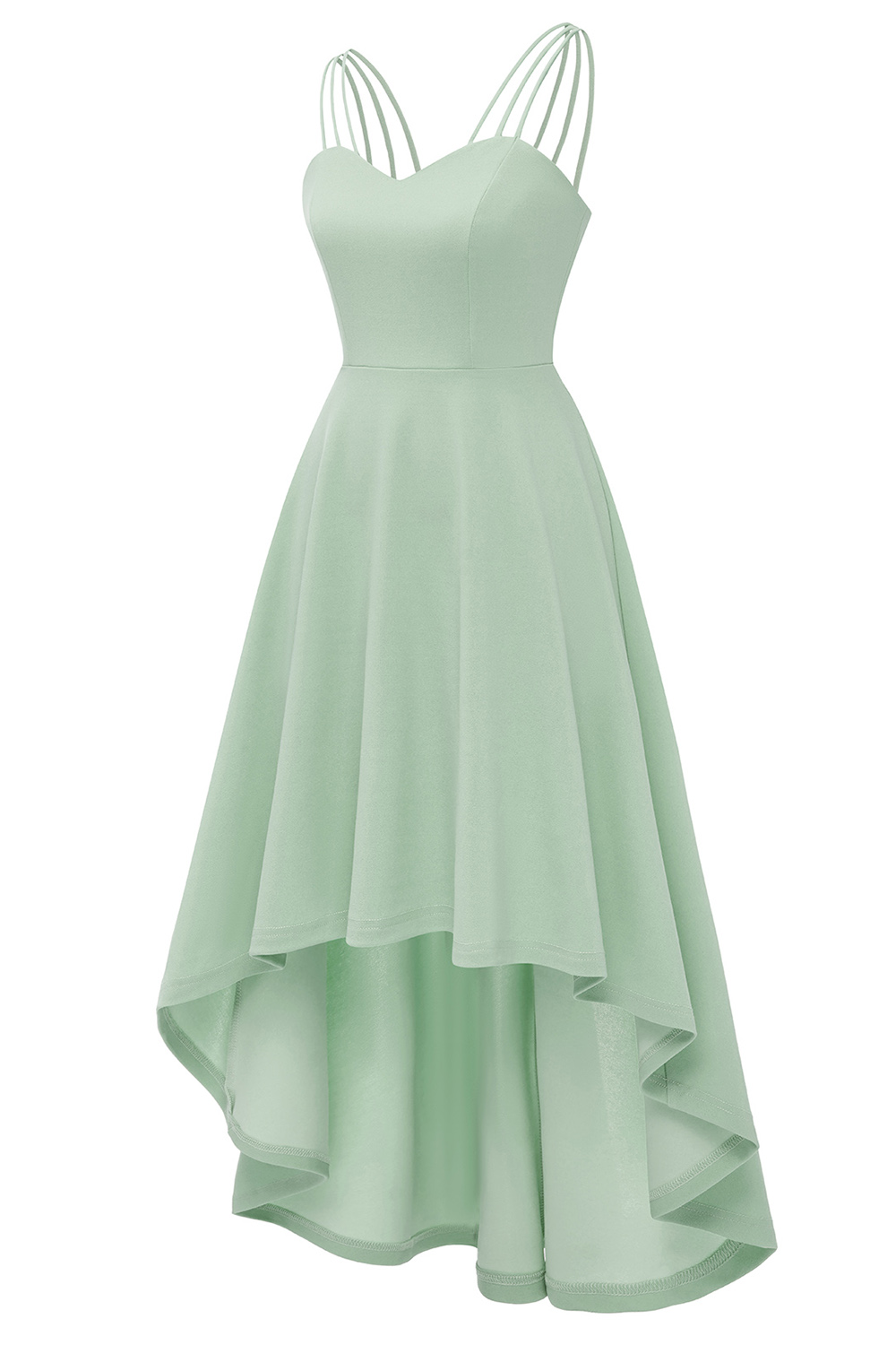 Elegant Asymmetrical Light Green Spaghetti Strap Wedding guest & Cocktail Dress
