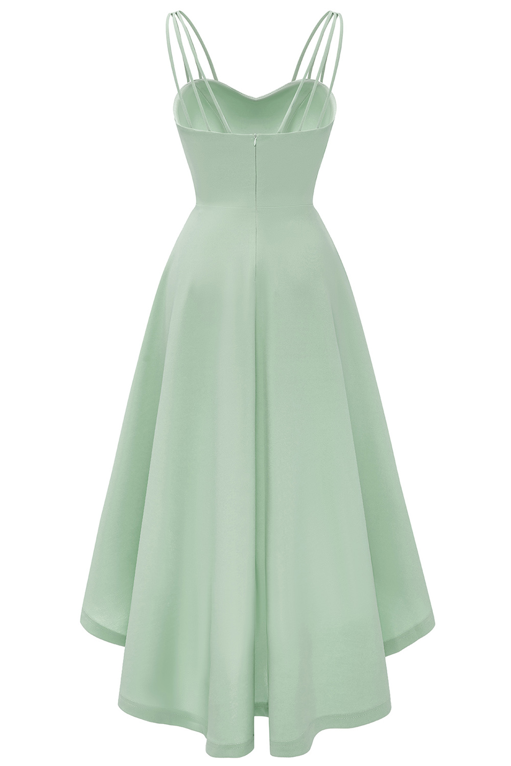 Elegant Asymmetrical Light Green Spaghetti Strap Wedding guest & Cocktail Dress