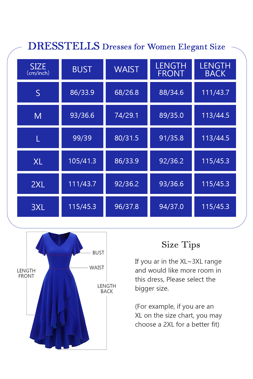Modest Asymmetrical Royal Blue V-Neck Ruffle Sleeve Wedding Guest & Cocktail Dress