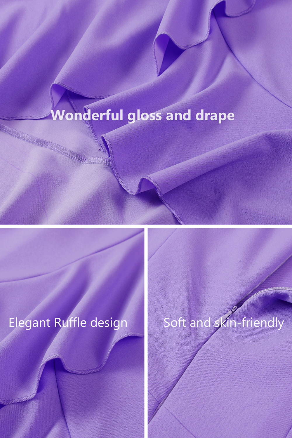Modest Asymmetrical Lavender V-Neck Ruffle Sleeve Wedding Guest & Cocktail Dress