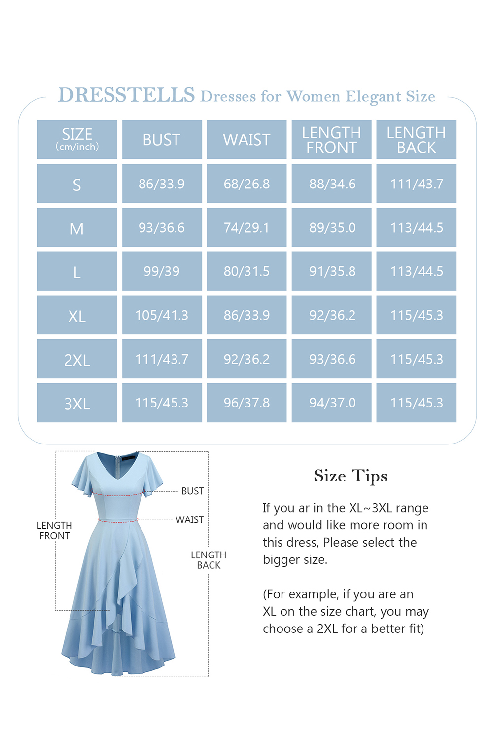 Modest Asymmetrical Blue V-Neck Ruffle Sleeve Wedding Guest & Cocktail Dress