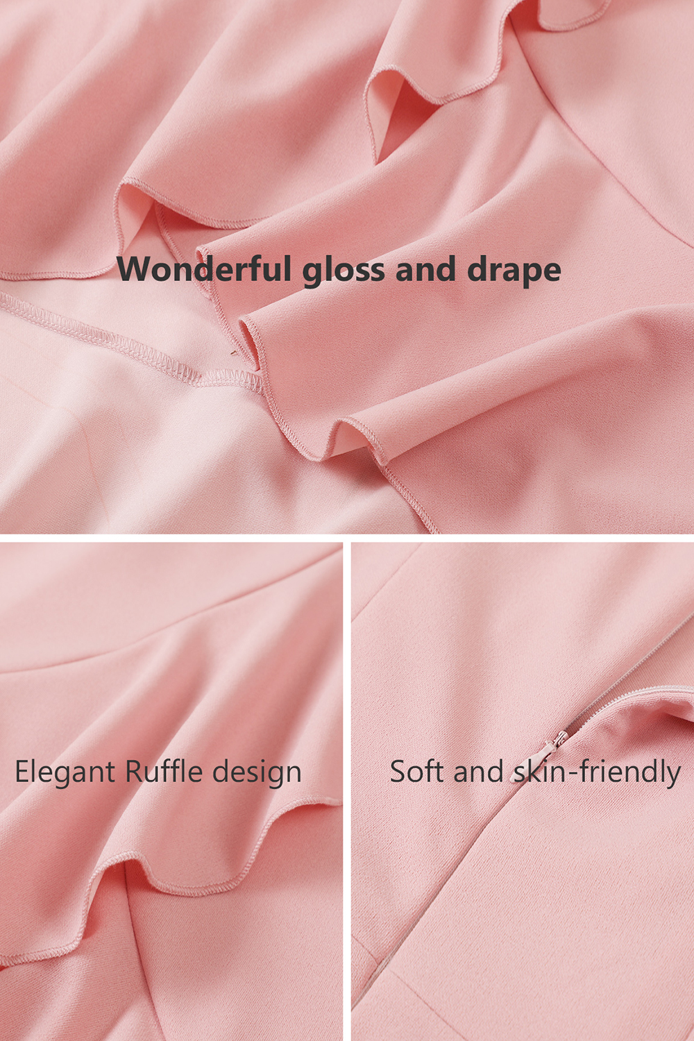 Modest Asymmetrical Blush V-Neck Ruffle Sleeve Wedding Guest & Cocktail Dress