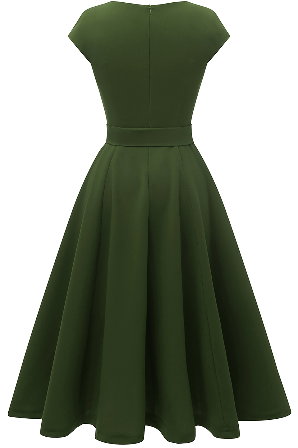 A-Line Knee-Length Armygreen Cocktail Dress with Cap Sleeves, Vintage Style, Unique and Elegant