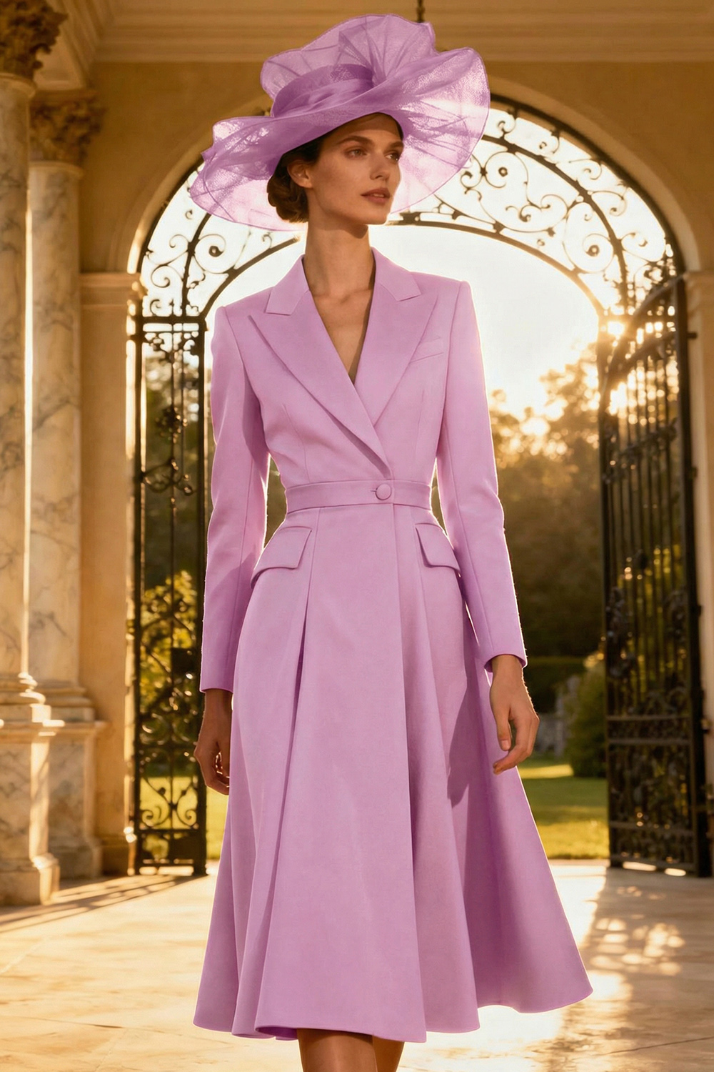 Dark Green A Line Peak Lapel Midi Blazer Dress