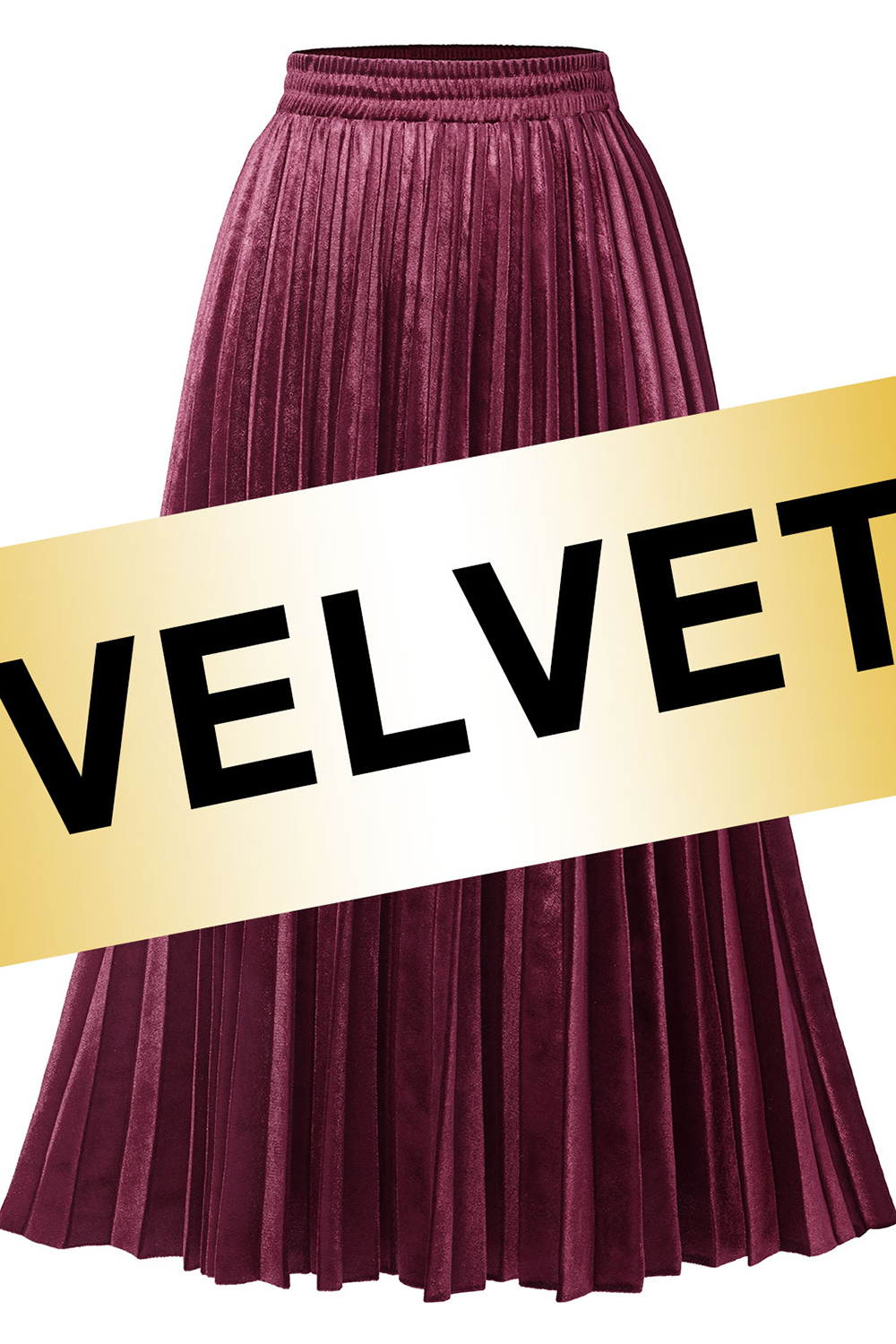 Classic Ruched Solid Color Velvet Midi Skirt