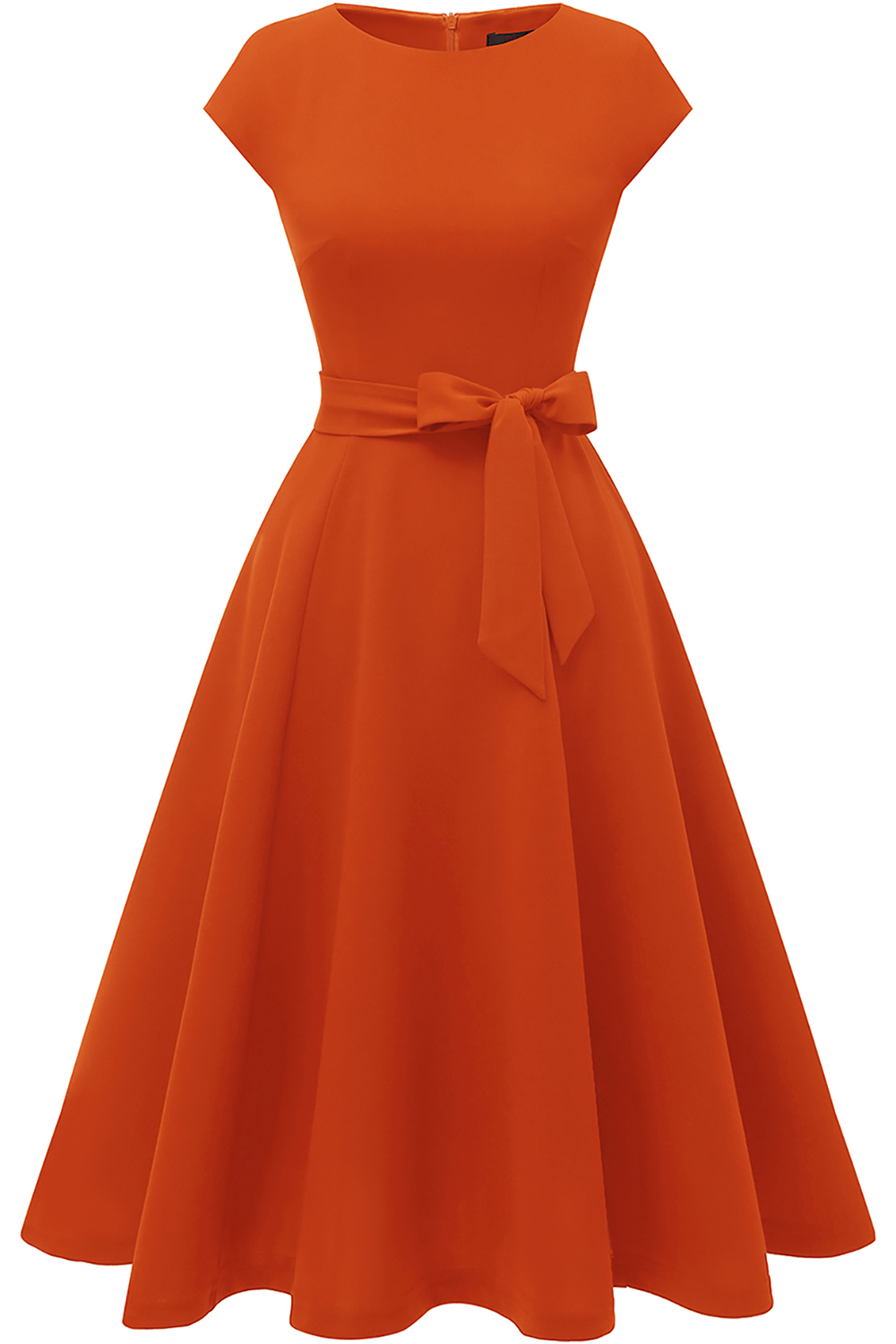 A-Line Knee-Length Orange Cocktail Dress with Cap Sleeves, Vintage Style, Unique and Elegant