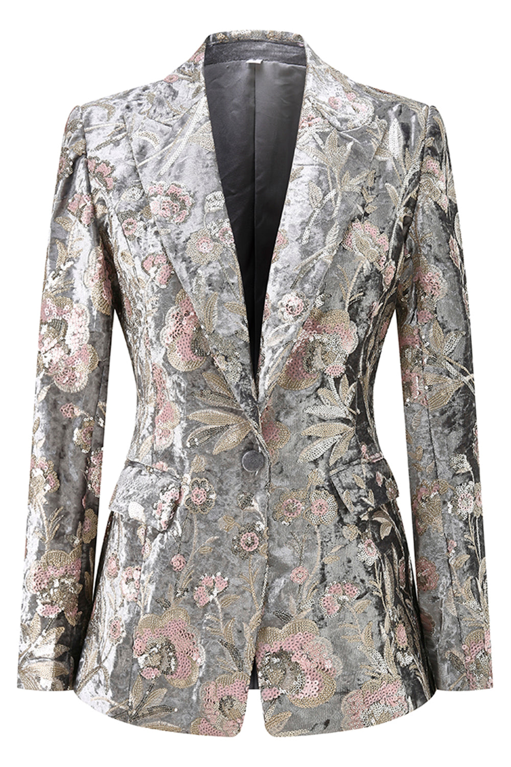 2 Piece Grey Peak Lapel Sparkly Women Prom Suits with Sequins