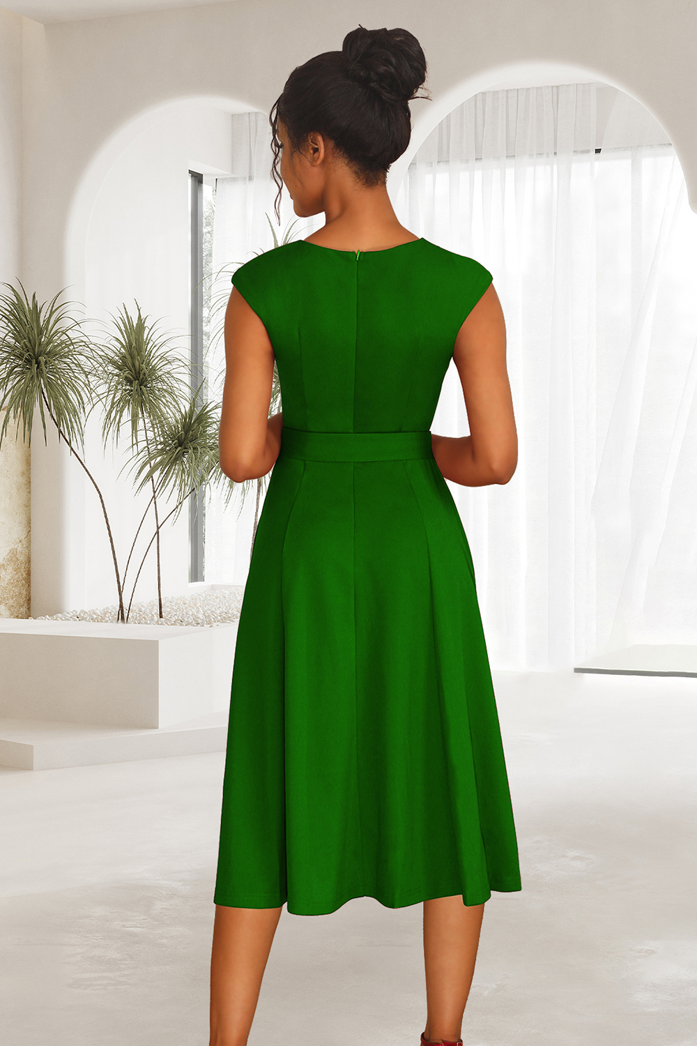 A-Line Knee-Length Green Cocktail Dress with Cap Sleeves, Vintage Style, Unique and Elegant