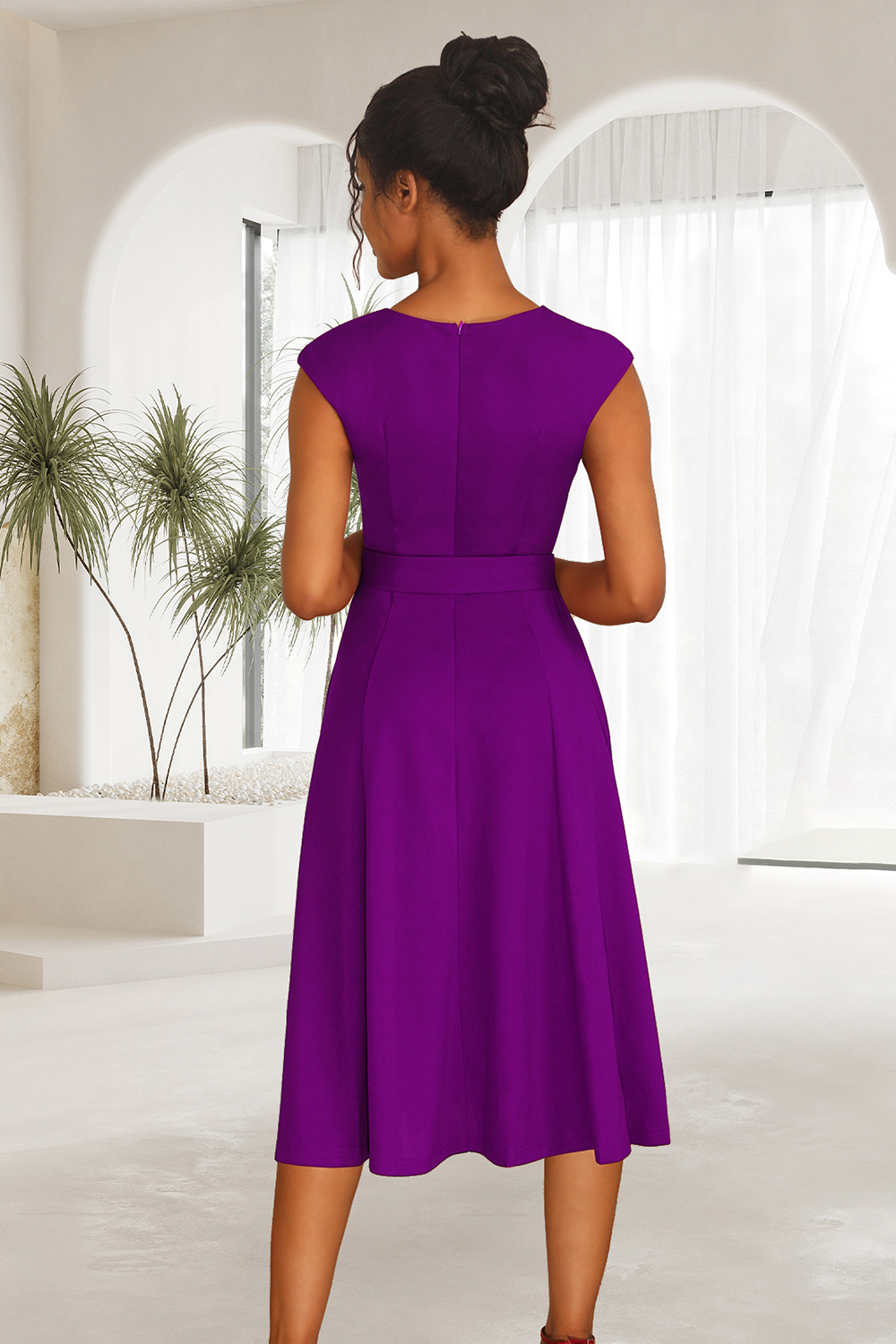 A-Line Knee-Length Purple Cocktail Dress with Cap Sleeves, Vintage Style, Unique and Elegant