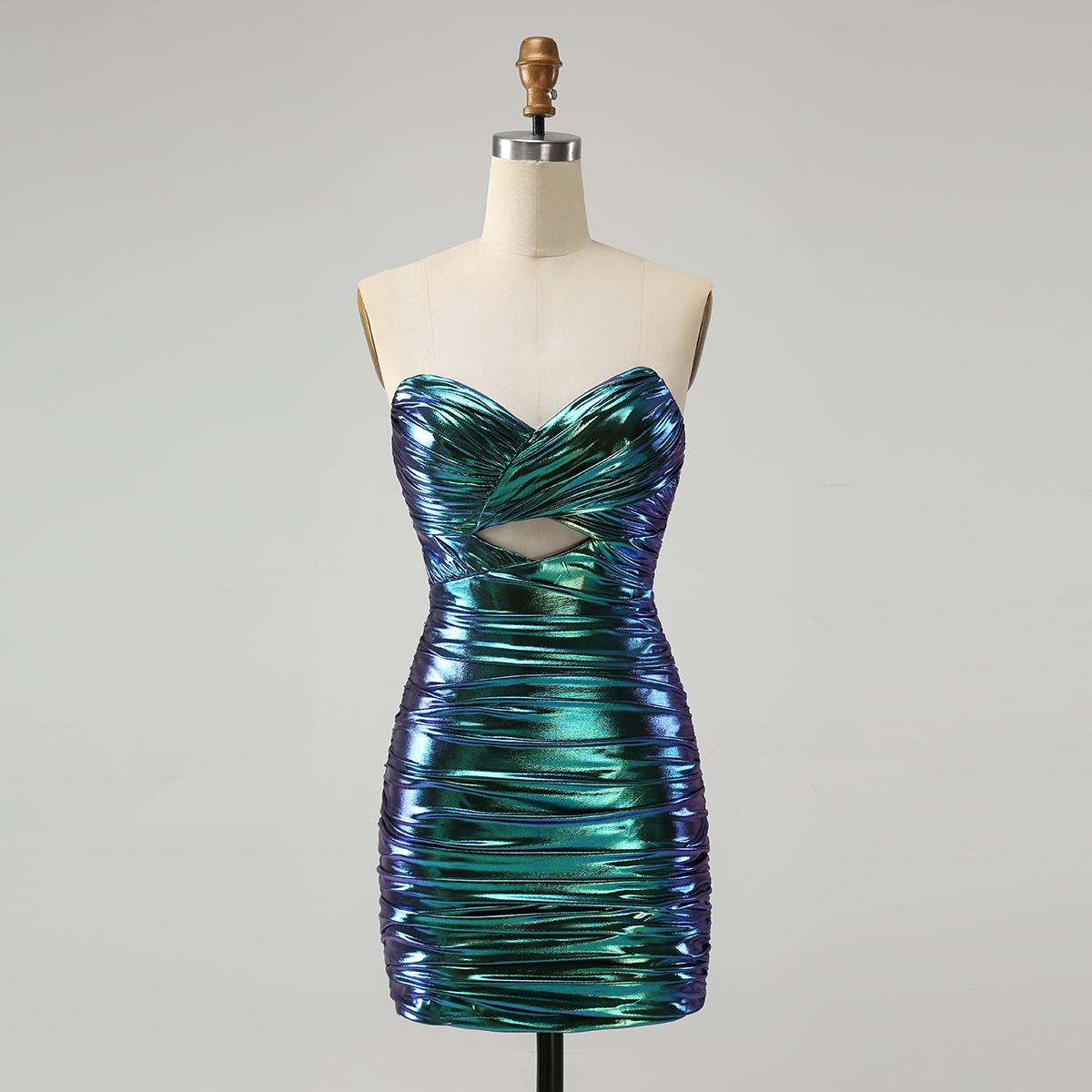 Chic Tea Blue Strapless Keyhole Pleated Tight Homecoming Dress