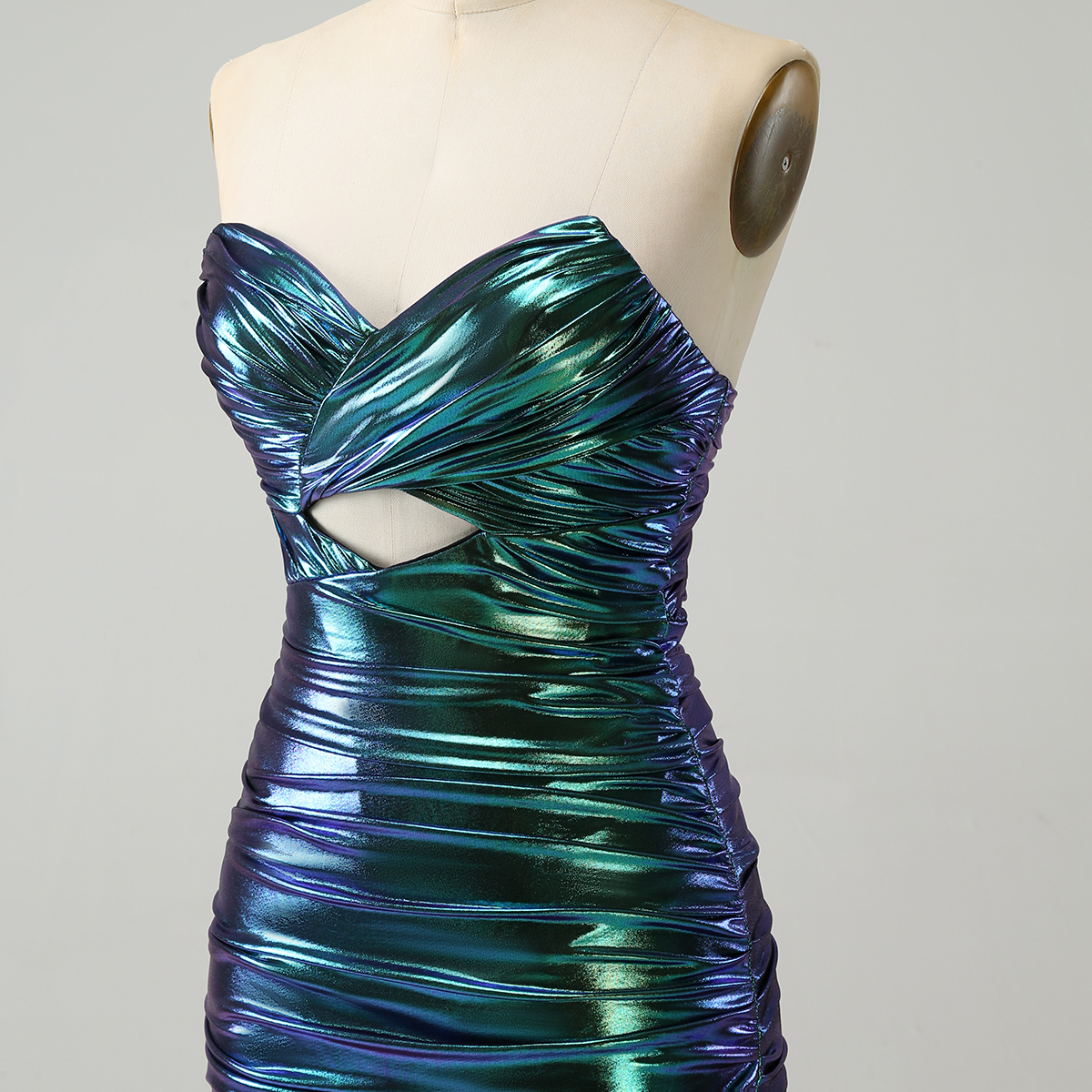 Chic Tea Blue Strapless Keyhole Pleated Tight Homecoming Dress