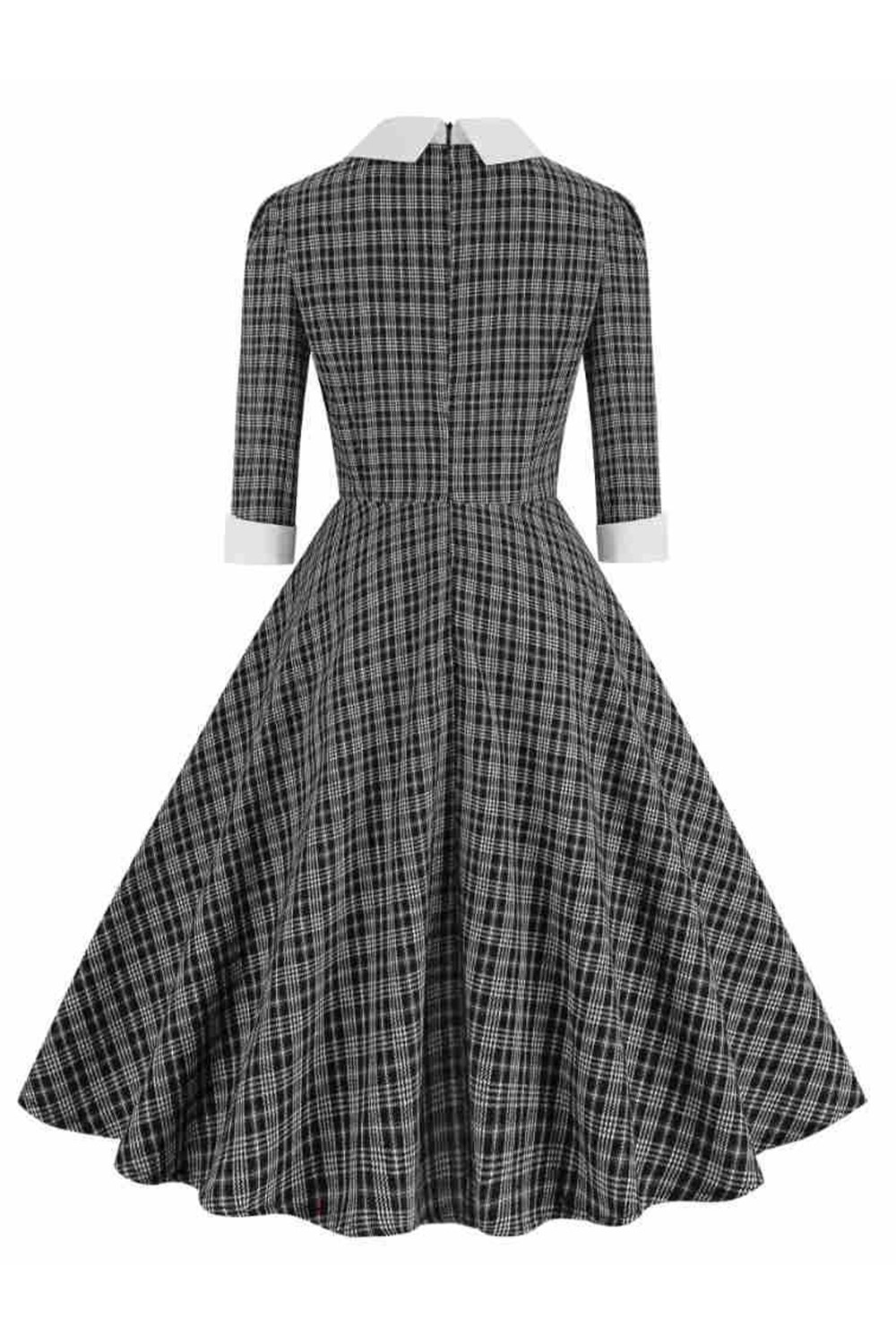 Vintage Elegant Black Grid A Line 1950s Swing Dress