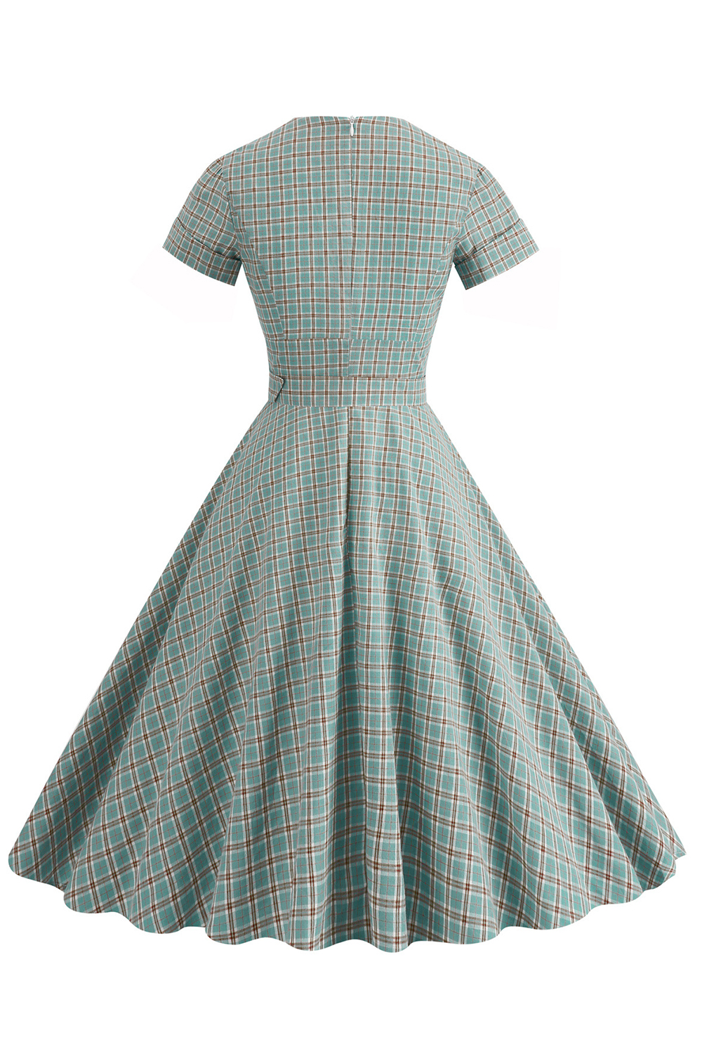 Vintage Elegant Green Grid A Line 1950s Swing Dress with Belt