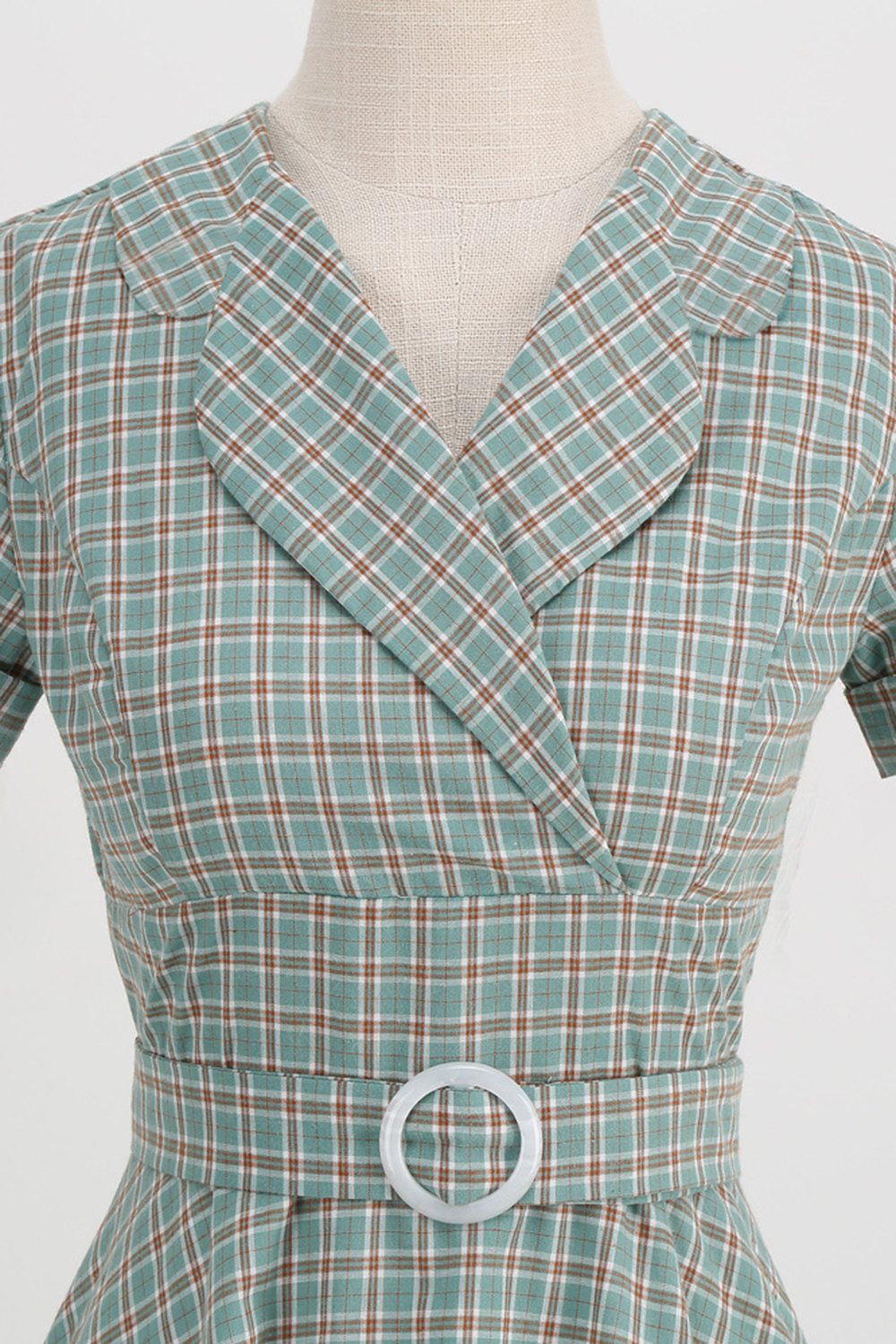 Vintage Elegant Green Grid A Line 1950s Swing Dress with Belt