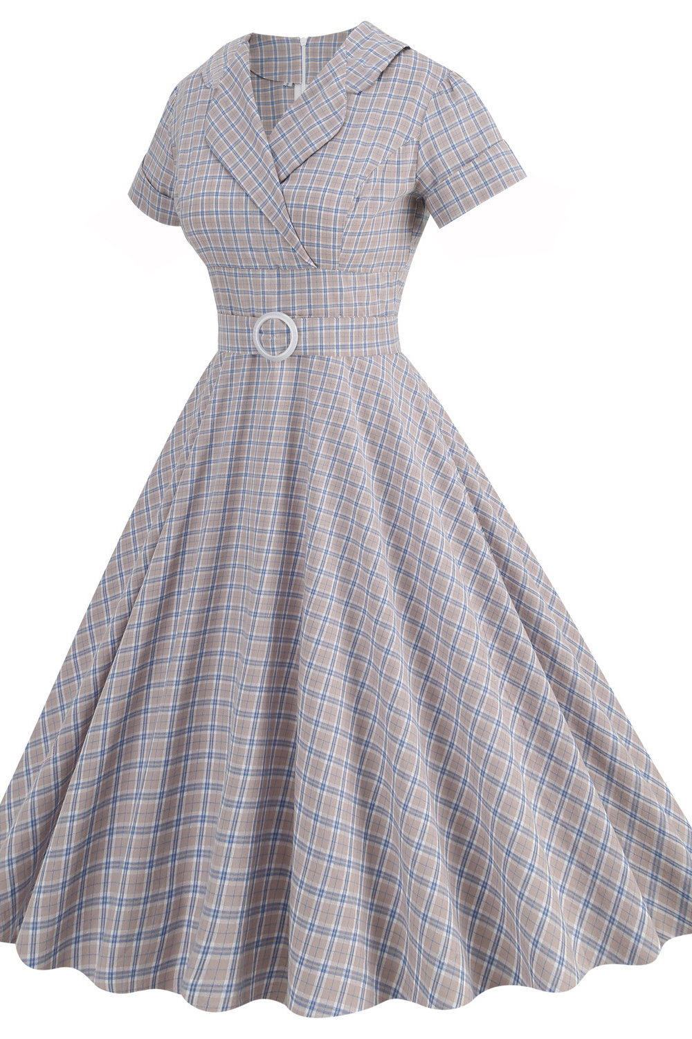 Vintage Elegant Grey Grid A Line 1950s Swing Dress with Belt