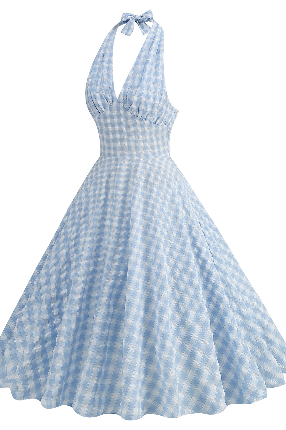 Vintage Elegant blue Halter A Line 1950s Swing Dress